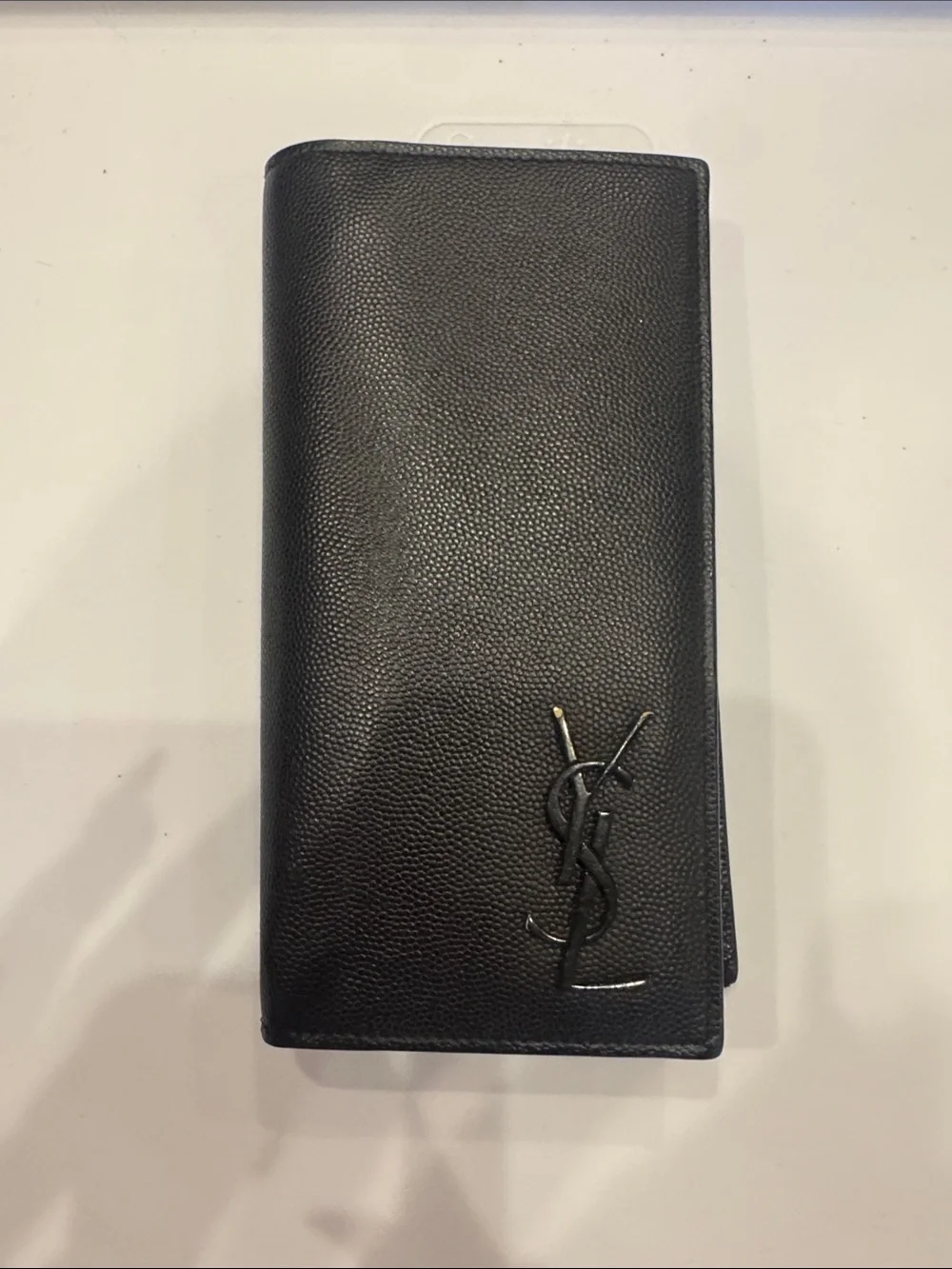 Saint Laurent Black Pebbled Leather Long Wallet with YSL Monogram